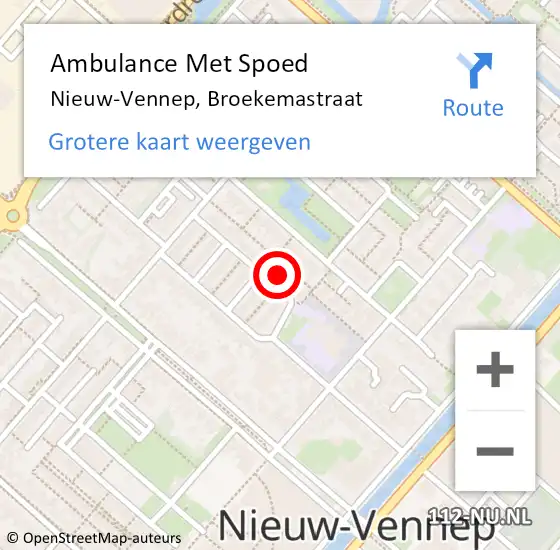 Locatie op kaart van de 112 melding: Ambulance Met Spoed Naar Nieuw-Vennep, Broekemastraat op 29 november 2021 09:39