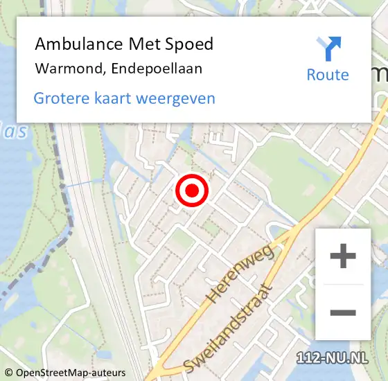 Locatie op kaart van de 112 melding: Ambulance Met Spoed Naar Warmond, Endepoellaan op 29 november 2021 09:57