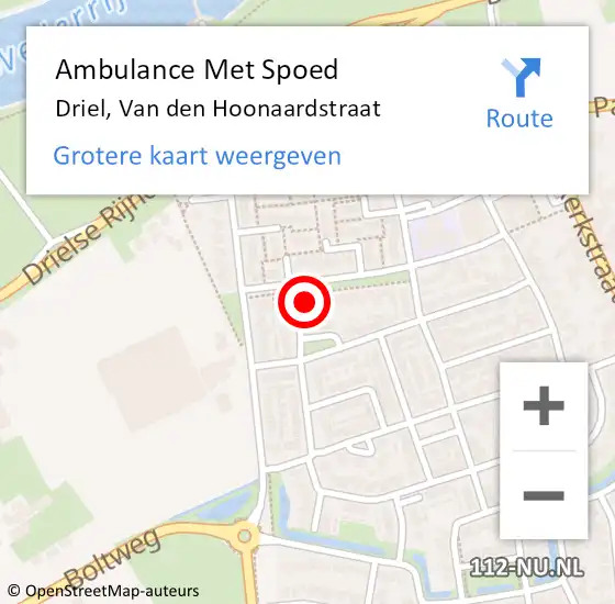 Locatie op kaart van de 112 melding: Ambulance Met Spoed Naar Driel, Van den Hoonaardstraat op 29 november 2021 10:21