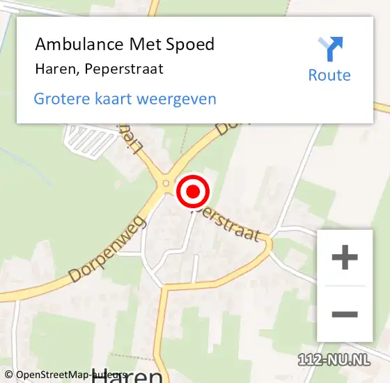 Locatie op kaart van de 112 melding: Ambulance Met Spoed Naar Haren, Peperstraat op 30 juni 2014 19:10