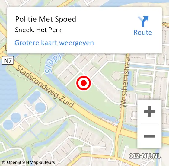 Locatie op kaart van de 112 melding: Politie Met Spoed Naar Sneek, Het Perk op 29 november 2021 10:34