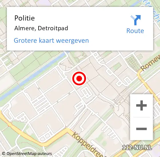 Locatie op kaart van de 112 melding: Politie Almere, Detroitpad op 29 november 2021 10:37