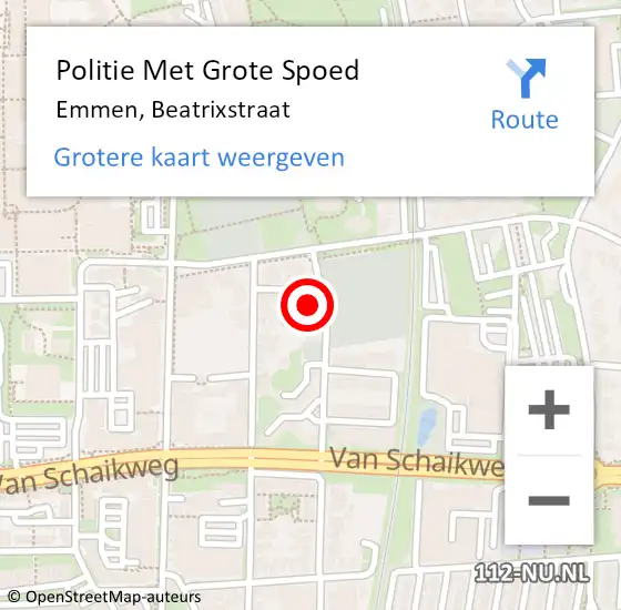 Locatie op kaart van de 112 melding: Politie Met Grote Spoed Naar Emmen, Beatrixstraat op 29 november 2021 10:40