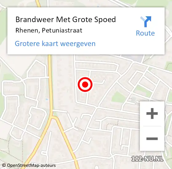 Locatie op kaart van de 112 melding: Brandweer Met Grote Spoed Naar Rhenen, Petuniastraat op 29 november 2021 10:46