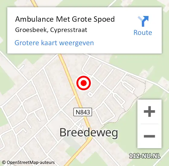 Locatie op kaart van de 112 melding: Ambulance Met Grote Spoed Naar Groesbeek, Cypresstraat op 29 november 2021 11:08