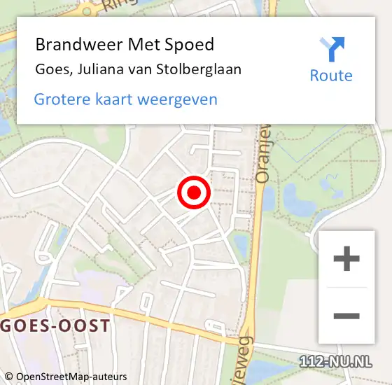 Locatie op kaart van de 112 melding: Brandweer Met Spoed Naar Goes, Juliana van Stolberglaan op 29 november 2021 11:39