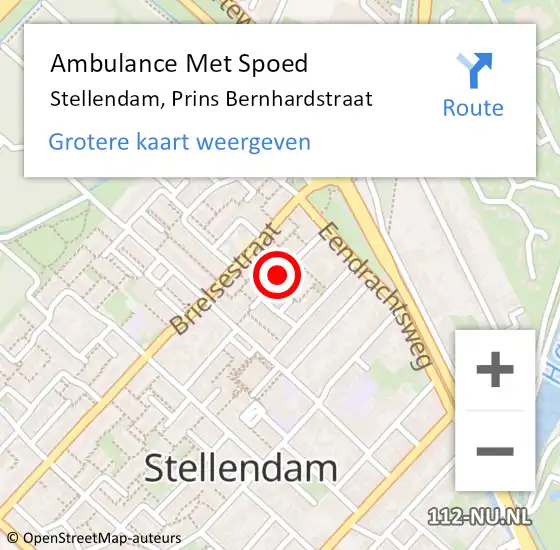 Locatie op kaart van de 112 melding: Ambulance Met Spoed Naar Stellendam, Prins Bernhardstraat op 29 november 2021 11:53