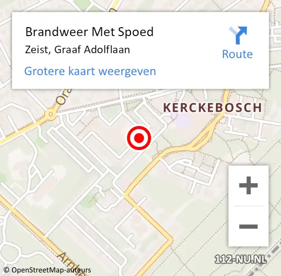 Locatie op kaart van de 112 melding: Brandweer Met Spoed Naar Zeist, Graaf Adolflaan op 29 november 2021 12:10