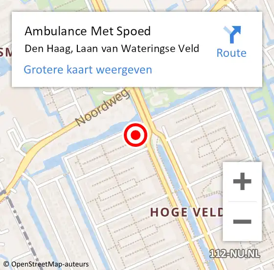 Locatie op kaart van de 112 melding: Ambulance Met Spoed Naar Den Haag, Laan van Wateringse Veld op 29 november 2021 12:25