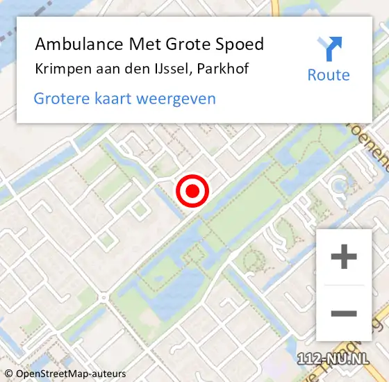 Locatie op kaart van de 112 melding: Ambulance Met Grote Spoed Naar Krimpen aan den IJssel, Parkhof op 29 november 2021 12:47