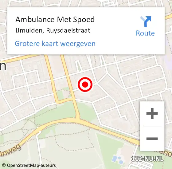 Locatie op kaart van de 112 melding: Ambulance Met Spoed Naar IJmuiden, Ruysdaelstraat op 29 november 2021 13:12