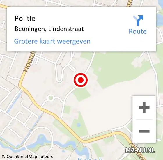 Locatie op kaart van de 112 melding: Politie Beuningen, Lindenstraat op 29 november 2021 13:32