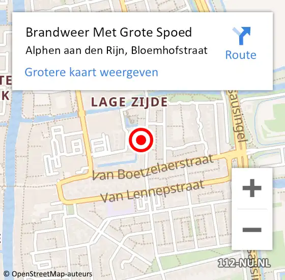 Locatie op kaart van de 112 melding: Brandweer Met Grote Spoed Naar Alphen aan den Rijn, Bloemhofstraat op 29 november 2021 13:36