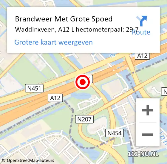 Locatie op kaart van de 112 melding: Brandweer Met Grote Spoed Naar Waddinxveen, A12 R hectometerpaal: 27,4 op 30 juni 2014 19:36