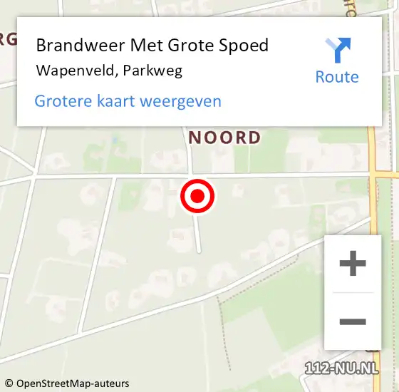 Locatie op kaart van de 112 melding: Brandweer Met Grote Spoed Naar Wapenveld, Parkweg op 29 november 2021 13:56