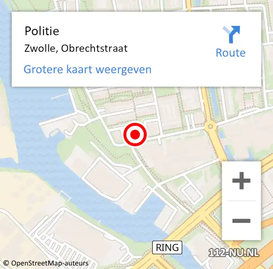 Locatie op kaart van de 112 melding: Politie Zwolle, Obrechtstraat op 29 november 2021 13:59