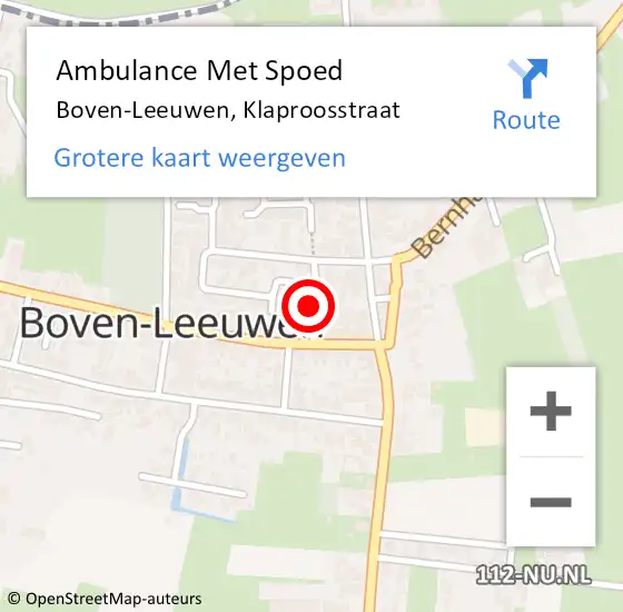 Locatie op kaart van de 112 melding: Ambulance Met Spoed Naar Boven-Leeuwen, Klaproosstraat op 29 november 2021 14:02