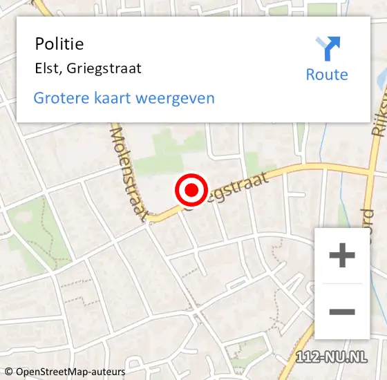 Locatie op kaart van de 112 melding: Politie Elst, Griegstraat op 29 november 2021 14:38
