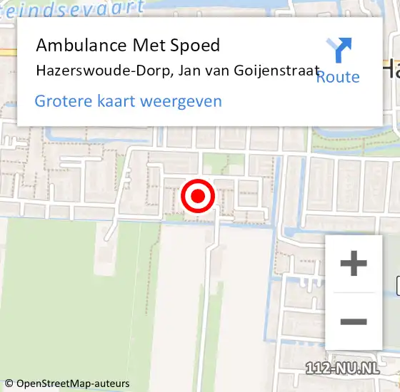 Locatie op kaart van de 112 melding: Ambulance Met Spoed Naar Hazerswoude-Dorp, Jan van Goijenstraat op 29 november 2021 14:53