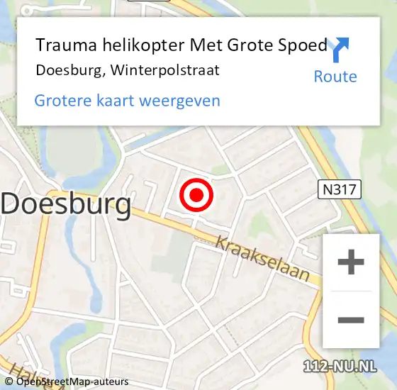 Locatie op kaart van de 112 melding: Trauma helikopter Met Grote Spoed Naar Doesburg, Winterpolstraat op 29 november 2021 14:54