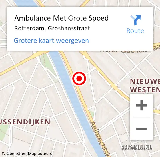 Locatie op kaart van de 112 melding: Ambulance Met Grote Spoed Naar Rotterdam, Groshansstraat op 29 november 2021 15:00