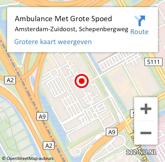 Locatie op kaart van de 112 melding: Ambulance Met Grote Spoed Naar Amsterdam-Zuidoost, Schepenbergweg op 29 november 2021 15:08