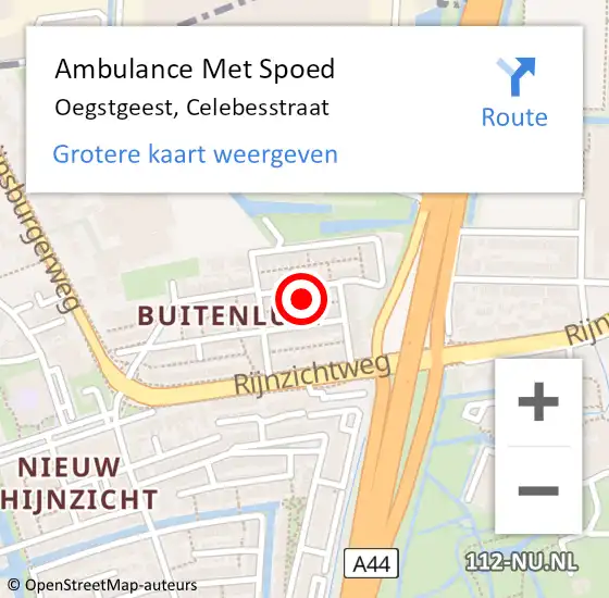 Locatie op kaart van de 112 melding: Ambulance Met Spoed Naar Oegstgeest, Celebesstraat op 29 november 2021 15:08