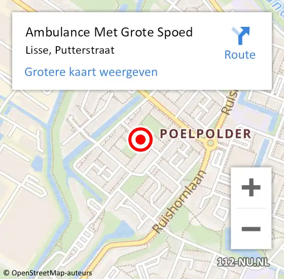 Locatie op kaart van de 112 melding: Ambulance Met Grote Spoed Naar Lisse, Putterstraat op 29 november 2021 15:35