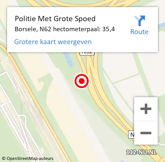 Locatie op kaart van de 112 melding: Politie Met Grote Spoed Naar Borsele, N62 hectometerpaal: 35,4 op 29 november 2021 16:11