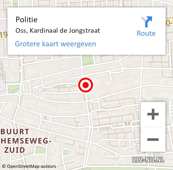 Locatie op kaart van de 112 melding: Politie Oss, Kardinaal de Jongstraat op 29 november 2021 16:23
