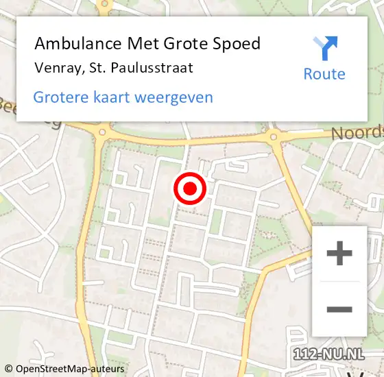 Locatie op kaart van de 112 melding: Ambulance Met Grote Spoed Naar Venray, St. Paulusstraat op 30 juni 2014 20:02