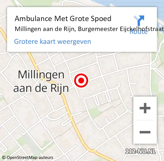 Locatie op kaart van de 112 melding: Ambulance Met Grote Spoed Naar Millingen aan de Rijn, Burgemeester Eijckelhofstraat op 29 november 2021 17:12