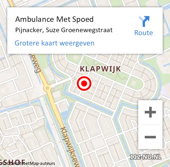 Locatie op kaart van de 112 melding: Ambulance Met Spoed Naar Pijnacker, Suze Groenewegstraat op 29 november 2021 17:17