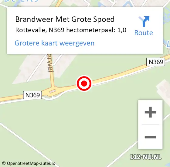 Locatie op kaart van de 112 melding: Brandweer Met Grote Spoed Naar Rottevalle, N369 hectometerpaal: 1,0 op 30 juni 2014 20:20