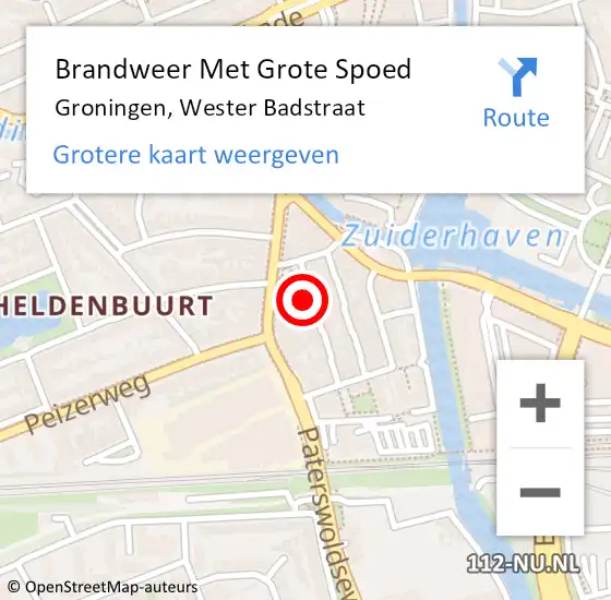 Locatie op kaart van de 112 melding: Brandweer Met Grote Spoed Naar Groningen, Wester Badstraat op 29 november 2021 19:33