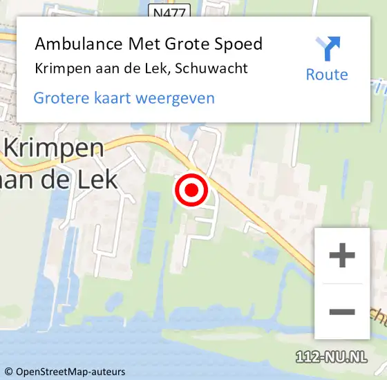 Locatie op kaart van de 112 melding: Ambulance Met Grote Spoed Naar Krimpen aan de Lek, Schuwacht op 29 november 2021 19:43