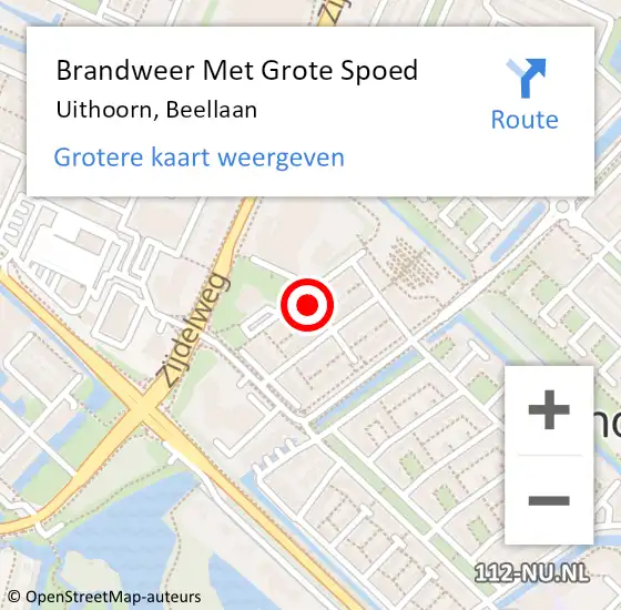 Locatie op kaart van de 112 melding: Brandweer Met Grote Spoed Naar Uithoorn, Beellaan op 29 november 2021 19:57