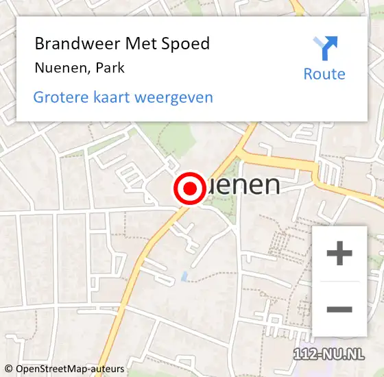 Locatie op kaart van de 112 melding: Brandweer Met Spoed Naar Nuenen, Park op 29 november 2021 20:10