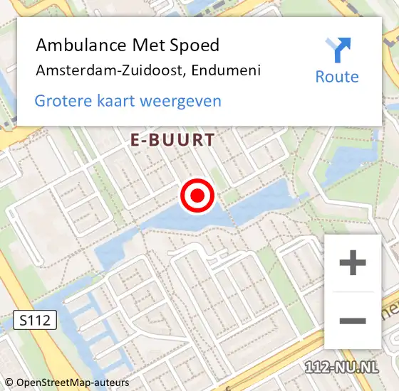 Locatie op kaart van de 112 melding: Ambulance Met Spoed Naar Amsterdam-Zuidoost, Endumeni op 29 november 2021 21:17