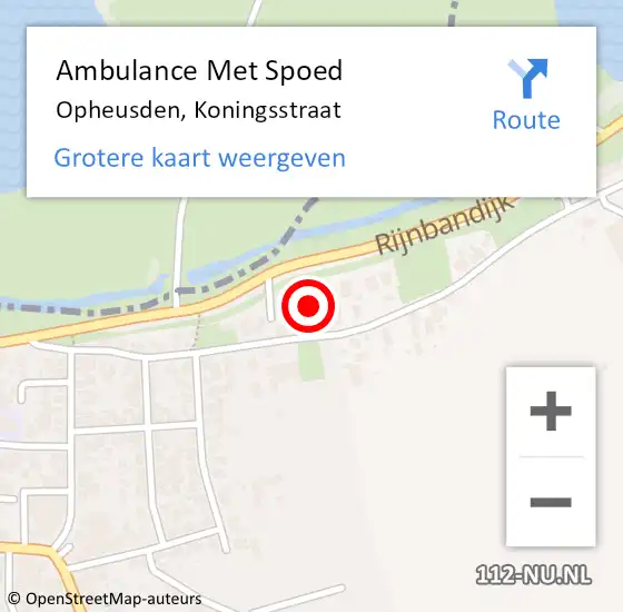 Locatie op kaart van de 112 melding: Ambulance Met Spoed Naar Opheusden, Koningsstraat op 29 november 2021 21:33