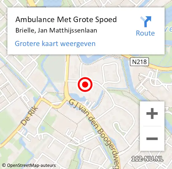 Locatie op kaart van de 112 melding: Ambulance Met Grote Spoed Naar Brielle, Jan Matthijssenlaan op 29 november 2021 21:36