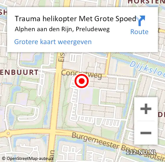 Locatie op kaart van de 112 melding: Trauma helikopter Met Grote Spoed Naar Alphen aan den Rijn, Preludeweg op 29 november 2021 22:42