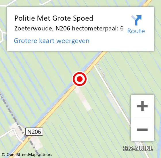 Locatie op kaart van de 112 melding: Politie Met Grote Spoed Naar Zoeterwoude, N206 hectometerpaal: 6 op 29 november 2021 23:10