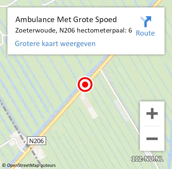 Locatie op kaart van de 112 melding: Ambulance Met Grote Spoed Naar Zoeterwoude, N206 hectometerpaal: 6 op 29 november 2021 23:11