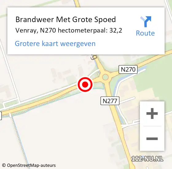 Locatie op kaart van de 112 melding: Brandweer Met Grote Spoed Naar Venray, N270 hectometerpaal: 32,2 op 29 november 2021 23:47