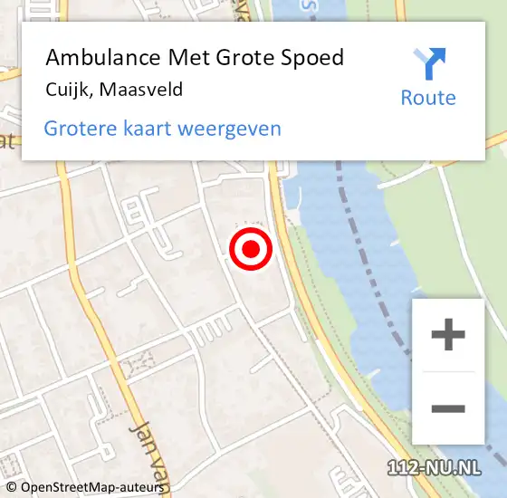 Locatie op kaart van de 112 melding: Ambulance Met Grote Spoed Naar Cuijk, Maasveld op 30 november 2021 00:42