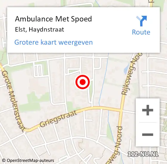 Locatie op kaart van de 112 melding: Ambulance Met Spoed Naar Elst, Haydnstraat op 30 november 2021 01:32