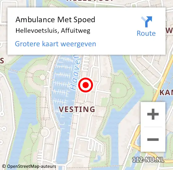 Locatie op kaart van de 112 melding: Ambulance Met Spoed Naar Hellevoetsluis, Affuitweg op 30 november 2021 04:46