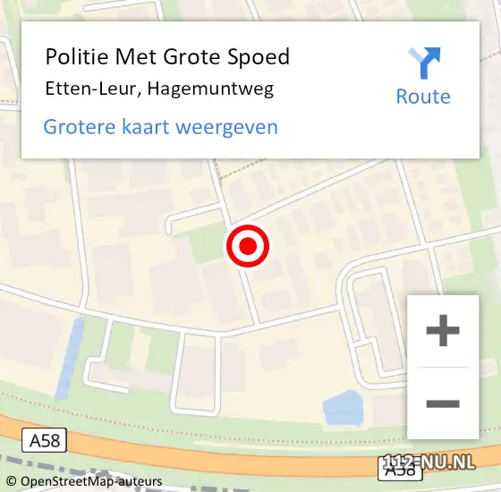 Locatie op kaart van de 112 melding: Politie Met Grote Spoed Naar Etten-Leur, Hagemuntweg op 30 november 2021 07:18