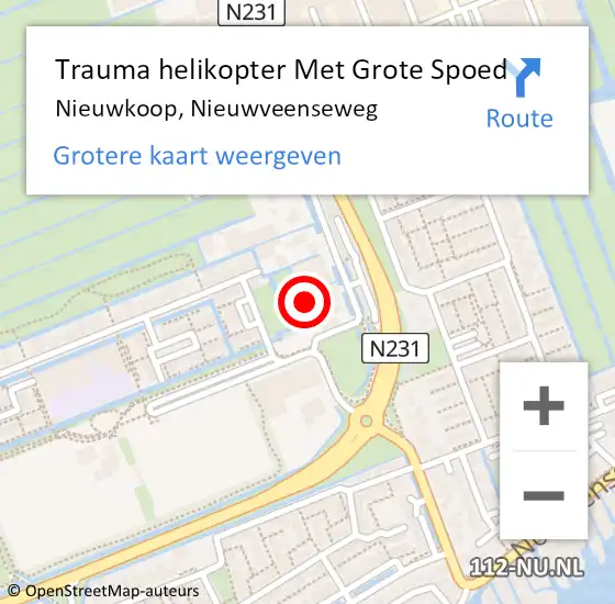 Locatie op kaart van de 112 melding: Trauma helikopter Met Grote Spoed Naar Nieuwkoop, Nieuwveenseweg op 30 november 2021 09:37